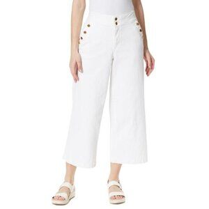 NEW Anne Klein Sailor Button Detail Crop Wide Leg Jeans Size 4‎